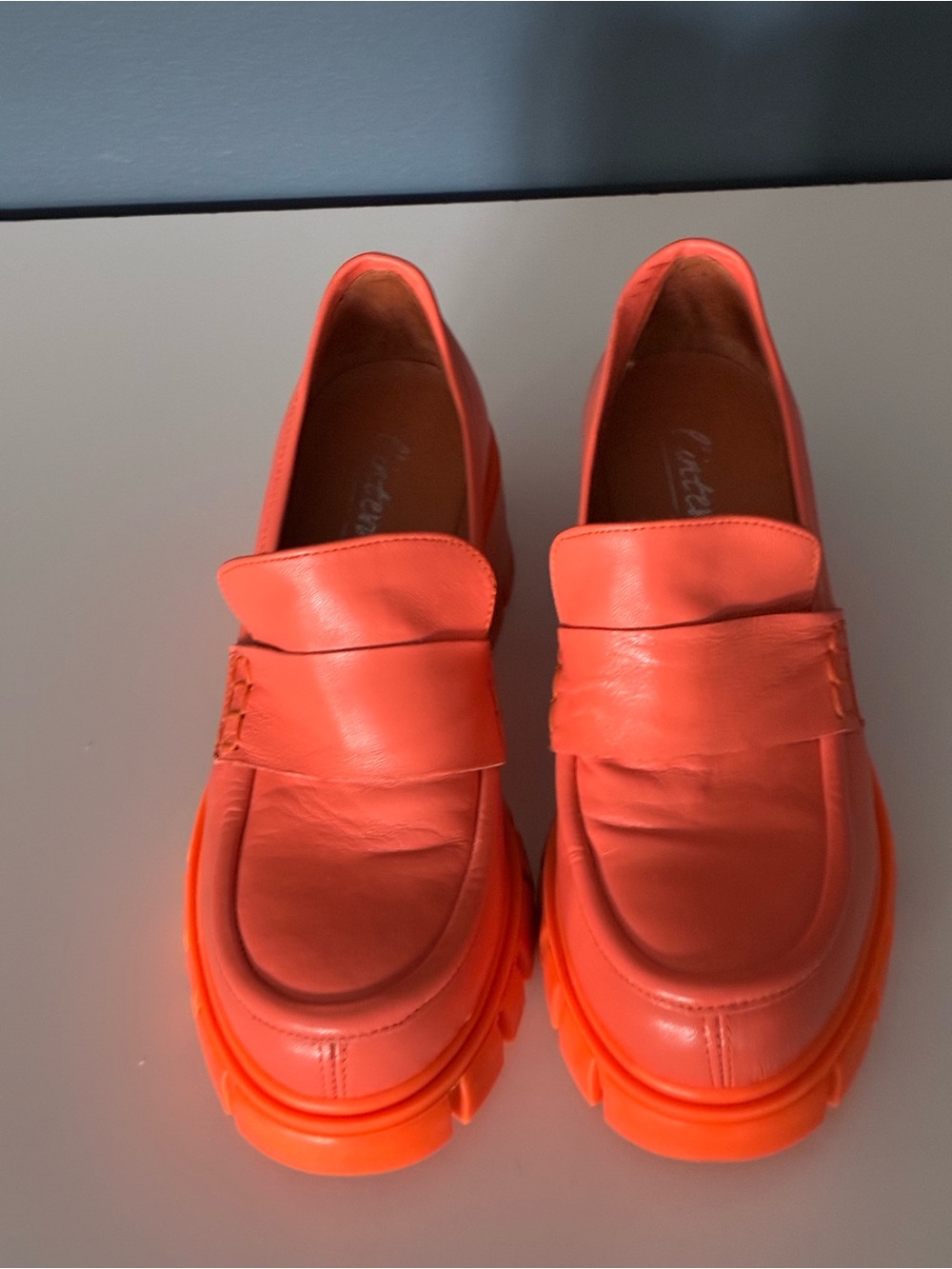 L'INTERVALLE Orange Leather Platform Loafers